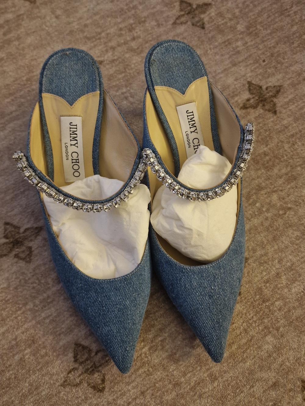 Jimmy Choo Denim Embellished Heel Mules In 39/US 8 - Picture 5 of 12
